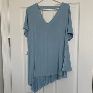 Lisa Rinna Collection Light Blue Asymmetrical V-Neck Top